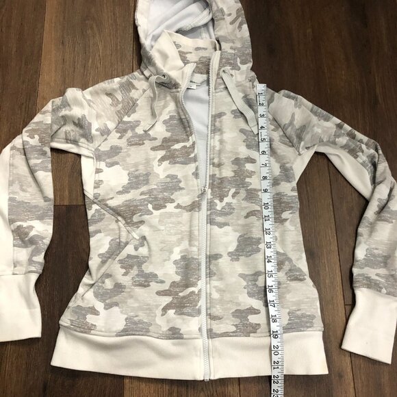 Athleta Triumph Printed Hoodie Jacket Full Zip Grey Gypsum Camo Size Small - Picture 3 of 9